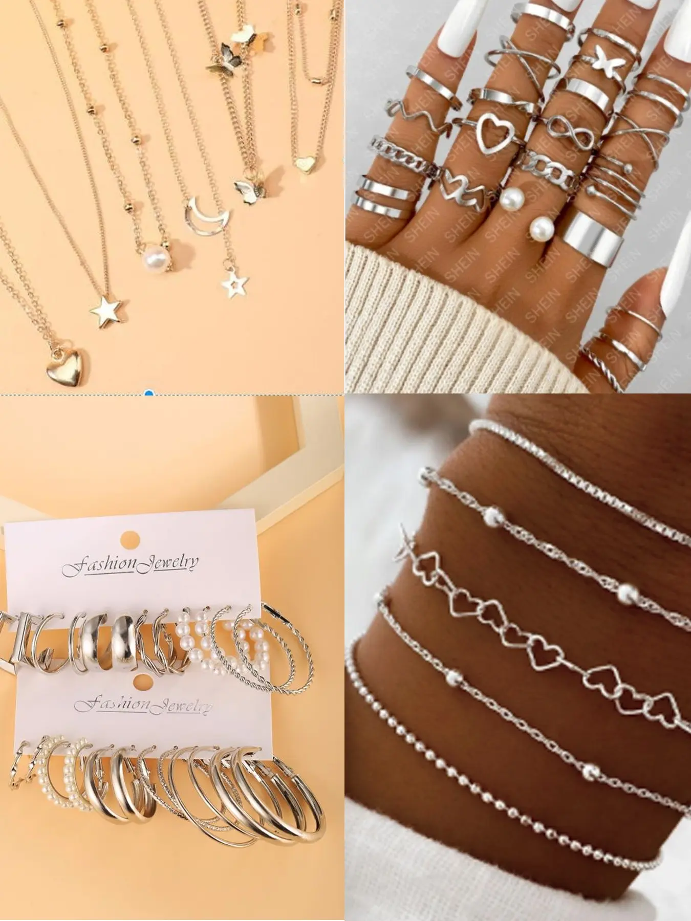 54-Piece Fashion for Women, Silver Color Earrings Necklace Bracelet Ring, Elegant Daily Wear Accessories, Fashionable Jewelry Set, Accessory Set