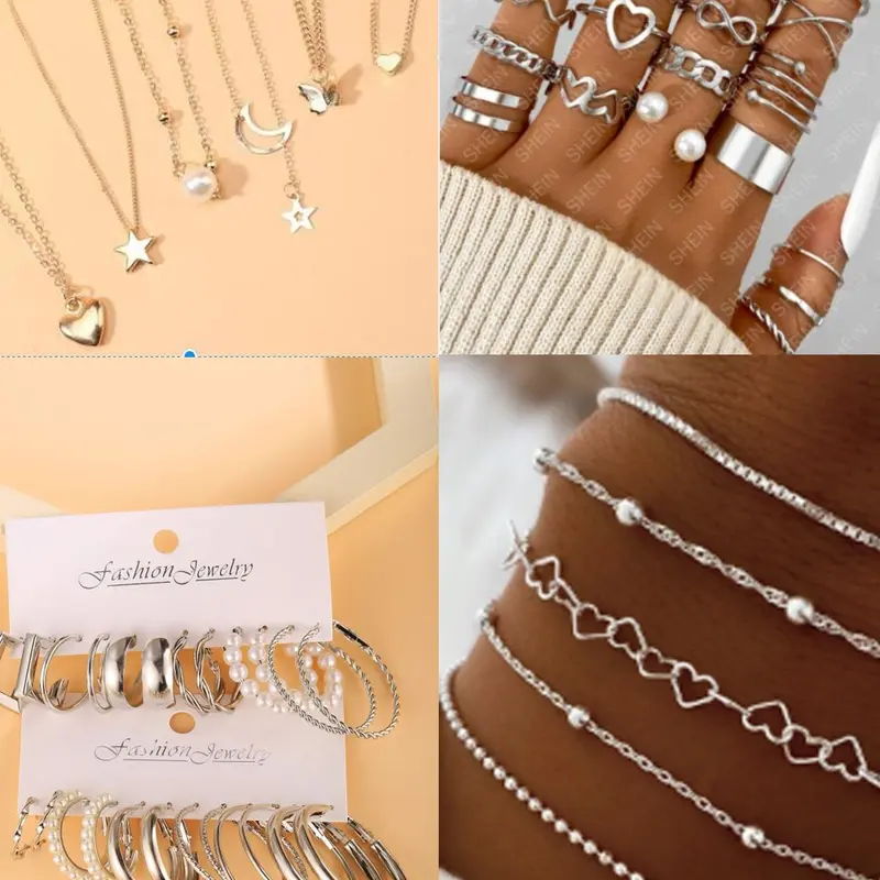 54-Piece for Women, Silver Color Earrings, Necklace, Bracelet, Ring, Elegant Daily Wear Accessories, Accessory Set, Fashionable Jewelry Set