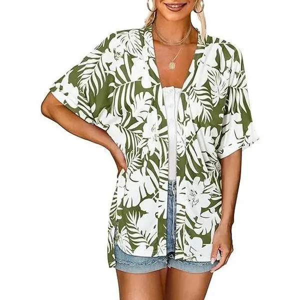 MEROKEETY Women's 2026 Summer Lightweight Kimono Cardigan Short Sleeve Open Front Casual Loose Trendy Beach Cover Ups
