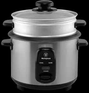 Westinghouse 5 Cup Rice Cooker with Steamer, Tempered Glass Lid, One Touch Operation, Automatic Keep Warm, Non-Stick Inner Pot, Includes Measuring Cup & Spoon