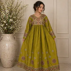 Elegant Afghan Maxi Dress – Olive Green
