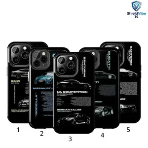 [ShieldVibe 14] Sport Car Illustrations Sleek Black Auto Tough Case for iPhone 17 16 15 14 13 12 11 Pro Max Plus XR XS 8 7 SE Streetwear Racing Fans Dual Layer Shockproof Protective Cover
