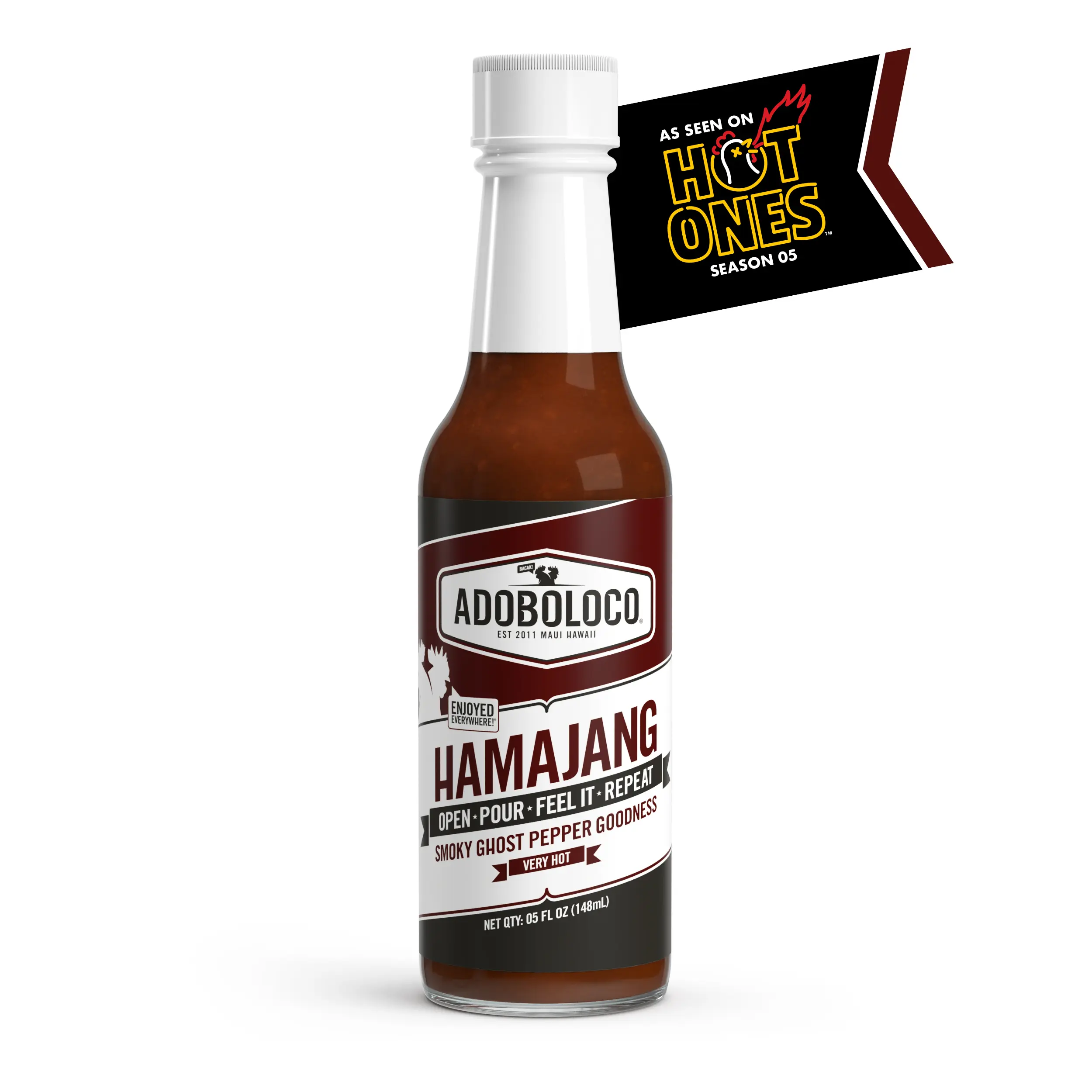 Adoboloco: Hamajang Kiawe Smoked Ghost Pepper Hot Sauce • Extra Hot, Smoky Hawaiian Ghost Pepper & Habanero Blend - Instantly Elevates Chicken, BBQ, Tacos & Pizza with Bold Island Heat - 7/10 HEAT Flavor Bomb