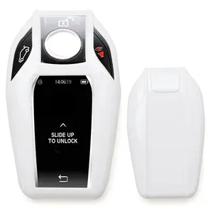 iJDMTOY Glossy Metallic White Exact Fit Key Fob Shell Cover For 2016-up BMW G11/G12 7 Series 740i 750i, 2014-up BMW i8 Touchscreen Smart Key