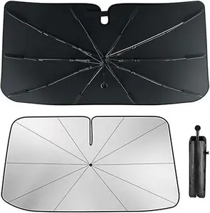 Front Window Car Sunshade - Foldable, 99% UV-Resistant, UPF50+, 210T Titanium-Reinforced Fabric, 360° Bandable Design, Full Coverage, No Light Leakage