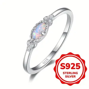 [Sterling Silver | Opal] Dainty 925 Sterling Silver | Opal Ring for Women | Daily Jewelry Accessories (2.3g) White Fire Opal Rings