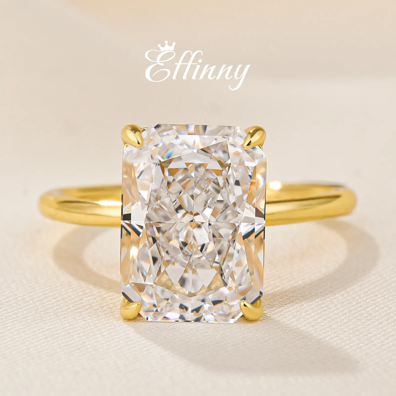 Effinny Radiant Cut 5.0ct Solitaire Golden Engagement Ring,5A Cubic Zirconia Promise Ring,925 Sterling Silver Anniversary Ring for Women, Birthday, Female