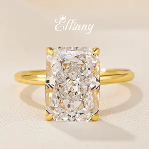 Effinny Radiant Cut 5.0ct Solitaire Golden Engagement Ring,5A Cubic Zirconia Promise Ring,925 Sterling Silver Anniversary Ring for Women