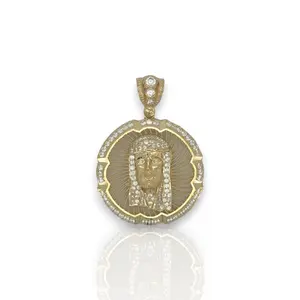 Jesus Medallion Cz Pendant - 14k Yellow Gold