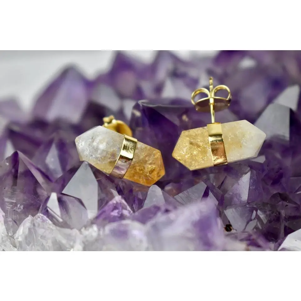 Gold Citrine Point Earrings - Stylish Natural Stone Jewelry for Women