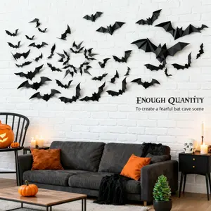 60Pcs Bat Wall Decor Halloween 3D Realistic PVC Bats Stickers for Outdoor DIY Home Decoration Party Supplies