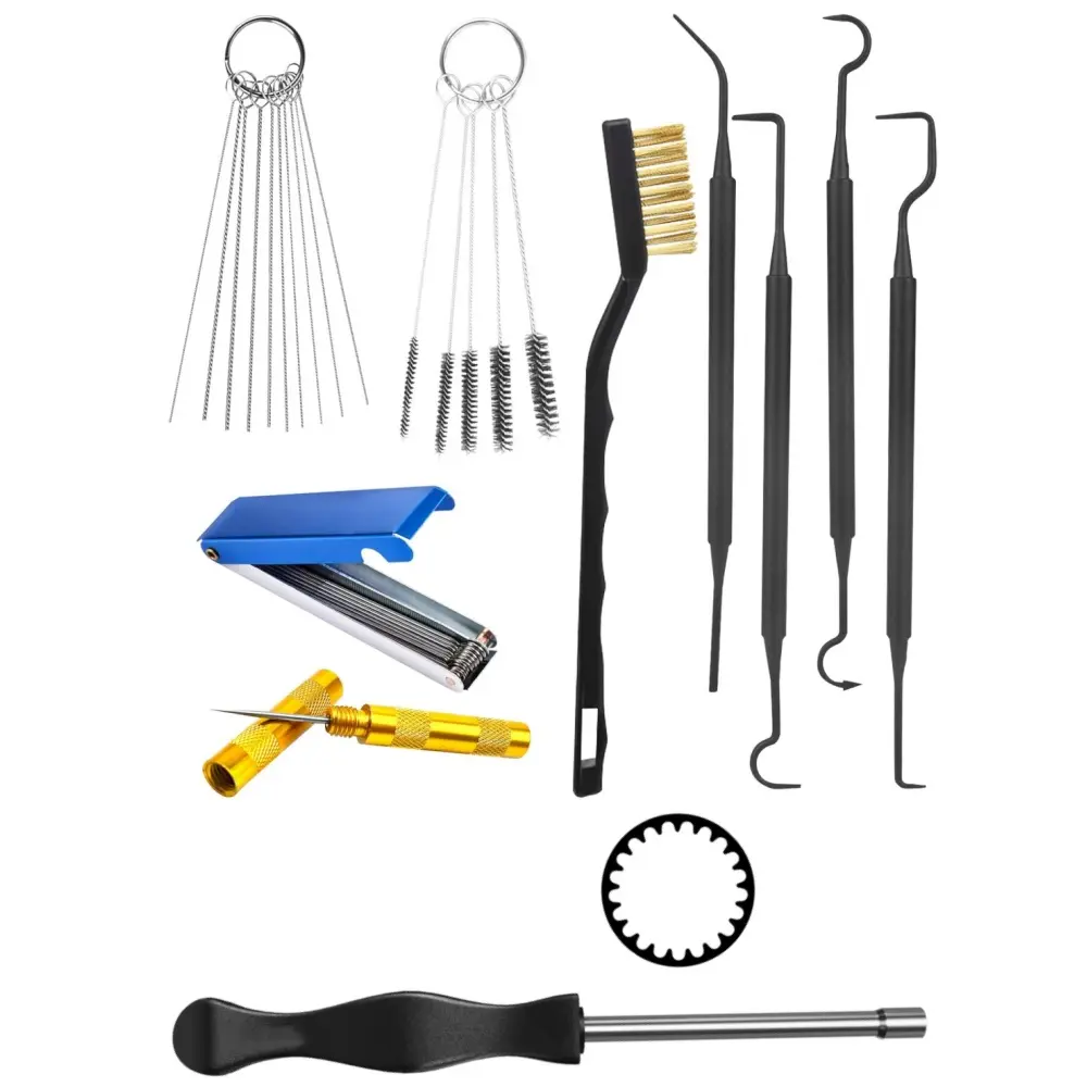 10-Pack Carburetor Cleaning Multi-Tool Set with Stainless Steel Needles, Brushes, Hooks, 1 Carburetor Screwdriver & 1 Scraper – Professional Kit for Motorcycle, ATV, Chainsaw & Welder Auto Fuel System Parts