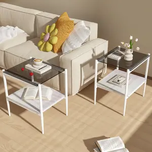 Glass End Tables Set of 2 for Living Room, Small Glass Table, Side Table, Tempered Glass Night Stand Set 2 for Living Room Bedroom