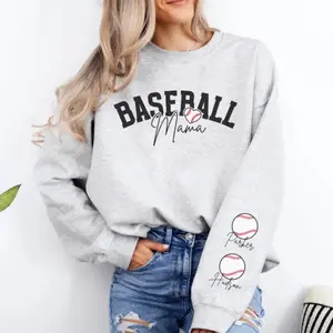 Baseball Mom Sweatshirt Baseball Mama Sweatshirt Name on Sleeve Custom Baseball Mom Gifts Baseball Sweater for Mom Baseball Sweatshirt