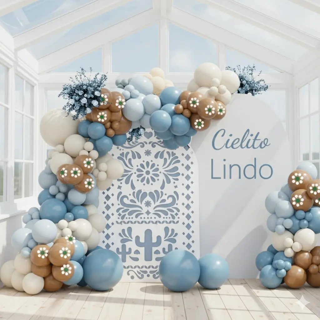 150PCS Dusty Blue Balloon Arch Kit with Mexican Floral Print, Cielito Lindo Baby Shower Decorations for Boys, Blue Sand White Fiesta Balloons, Wedding Birthday Bridal Shower Party Garland BlissBash