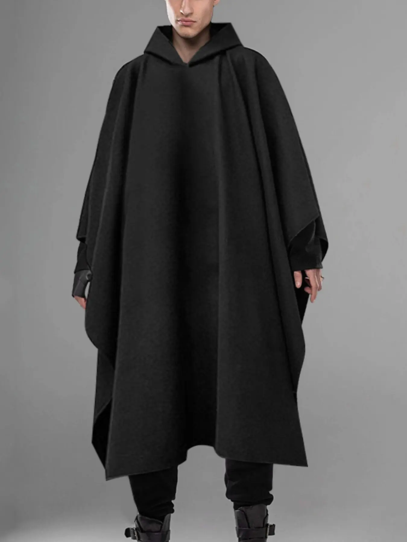 INCERUN Men's Fashion Solid Color Extra Long Hooded Cape Cloak, Perfect for Streetwear, Stylish and Comfortable Outerwear Coats for Men, Lengthened