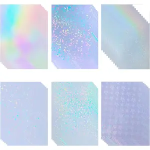 36 Sheets Holographic Sticker Paper Clear Vinyl Sheets Self-Adhesive Overlay Film Laminate Sticker Paper Rainbow/Dots//Broked Glass/Sand /Heart, 8.5x11 Inch