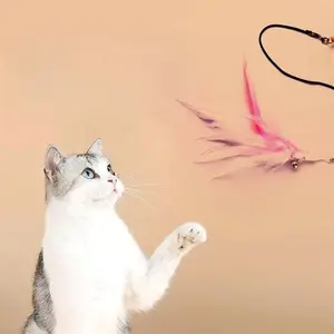 Automatic Rotating Multi-Color Laser Cat Toy, Infrared Laser Pointer with Feather Bell, Interactive Funny Stick for Kitten Boredom Relief & Exercise