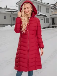 Red Marine Women's Extra Long Hooded Winter Coat, Lightweight, Warm & Stylish Outdoor Jacket for Casual Wear