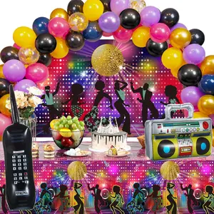 95-Piece 70s Disco Party Decorations, Inflatable Radio Boombox, Balloons & Backdrop Kit