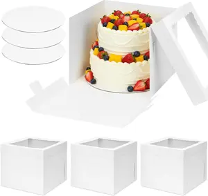 3 Pack Cake Boxes 12 Inch with Boards, 12x12x10 Inches White Cake Carrier Bakery Containers, Disposable Bakery Boxes for Valentine's Day Mother's Day for Cake Cupcake Cookie Pie Pastry