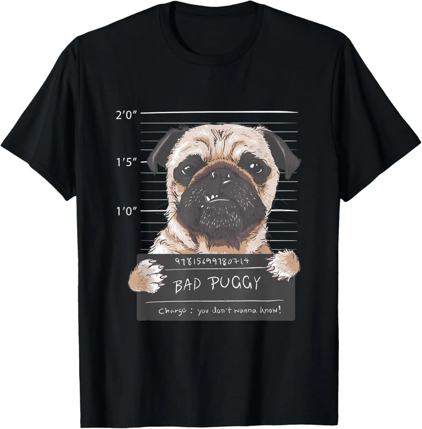 Men's Short-Sleeve Graphic Tops - Funny Pug Mugshot Print, 100% Cotton Soft Fabric, Casual Fashion Menswear for Daily Streetwear, Sports