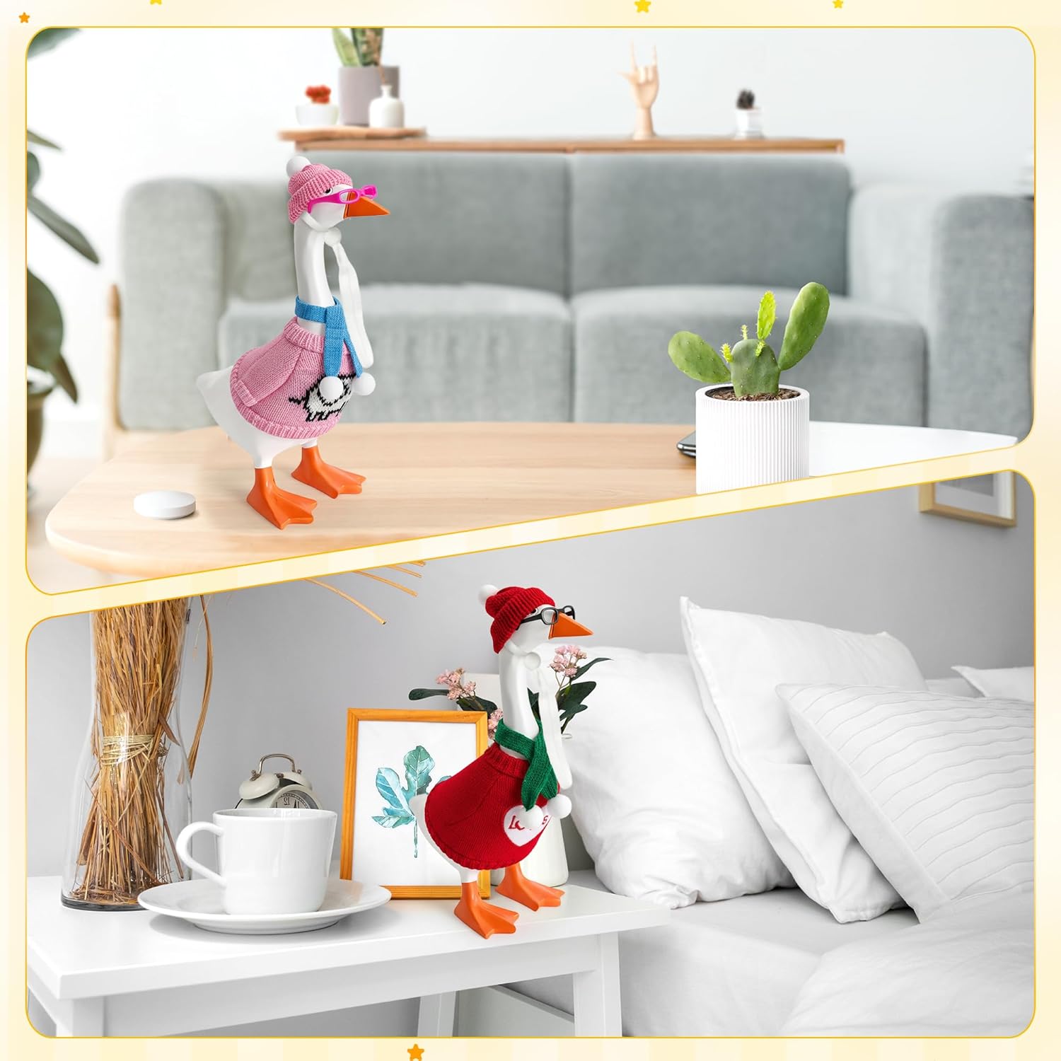 6 Set 7 Inch Desktop Goose Doll Outfits Mini Goose Statue Knitted Sweater and Hat Sets for Magnetic Goose Key Holder Cute Desktop Goose Home Decor Perfect Housewarming Gift