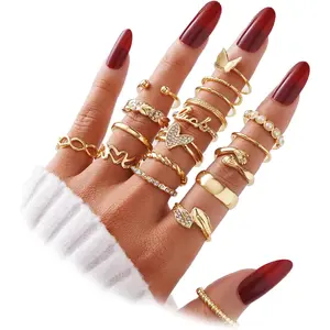 19-36 Pcs Gold Boho Knuckle Rings Set for Women, Vintage Stackable Dainty Joint Finger Gold Jewelry Set with Love Pearl and Sparkling Crystals