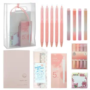 Pink Stationery Set for School, Gel Pens Highlighters Ruler Notebook Sticky Notes, Cute Aesthetic Study Kit Gift for Girls Teens
