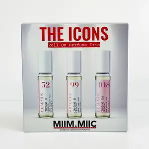 MIIMMIIC The Icons 3 Piece Roll-On Set Sweet Strawberry Milk Amber Floral Woods Warm Vanilla Syrup Travel Ready Perfume Oils for Layering and Everyday Wear
