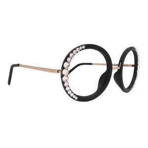 Lexington, Bling Black Round Large Oversized Glasses,  W clear European crystals, High End Reading Magnifying eyeglasses, NY Fifth Avenue