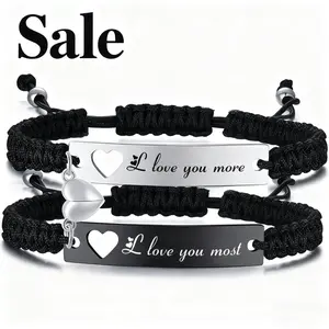 2pc [Perfect Adjustable Heart-Shaped Bracelet] Adjustable Heart-Shaped Couples Bracelets - Stainless Steel, Braided Design for Boyfriend & Girlfriend - Perfect for Long Distance Relationships, Anniversary, Christmas, Birthday Gifts couples gifts