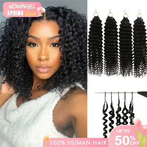WOWANGEL Kinky Curly Deep Curly Nature Black Color Pre-Separated Feather Crochet Miracle Knot Braids For Braiding Curly Invisible Knot 100% Human Hair Extensions With String Spring Sale