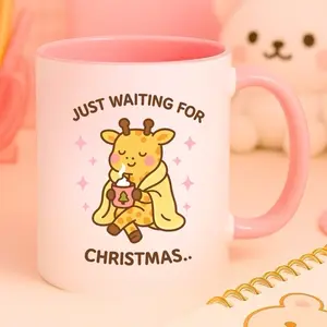Just Waiting for Christmas giraffe mug | Accent coffee mug 11oz 15oz