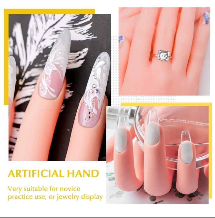 2 Pack Right Hands Practice Nail Tips Art Trainer Training Hand Tool Flexible Bendable Movable Fake Mannequin Manicure Tool