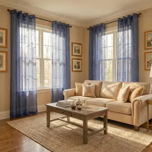Summer Vibes, 52x84 Inch 4pcs Sheer Curtains for Living Room Bedroom Linen Sheer Curtains, Grommet Luxury Black Out Curtains for Windows Apartment L28