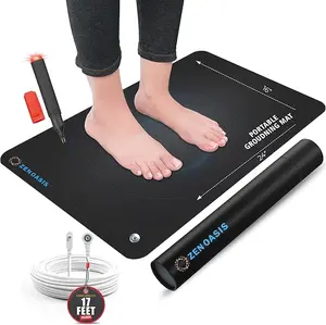 Grounding Mat 24"x16" with Conductivity Tester for Conductive Carbon - Non-Slip Earthing Mat for Home, Office & Gym Use, 17-Foot Cord