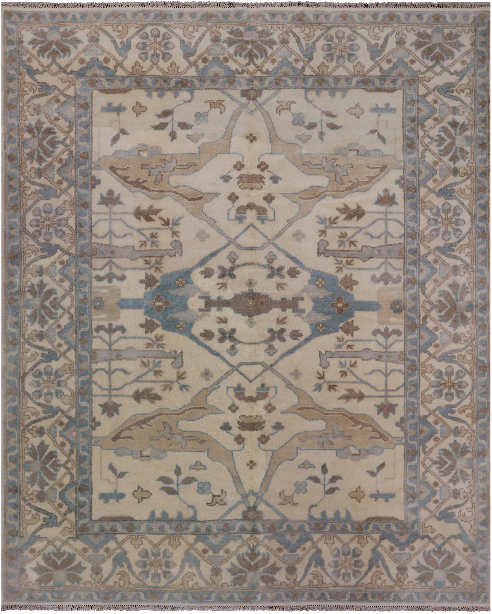 Ivory Handmade Turkish Oushak Wool Rug - 8' 0" X 10' 0"