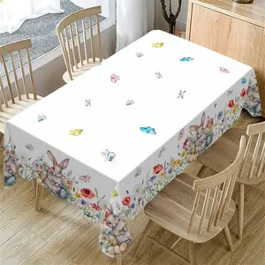 1 Pc Easter Rectangle Tablecloth, Easter Cute Bunny Eggs Pattern Tablecloth, Holiday Kitchen Dining Table Decor For Home Party Picnics & Dinners Decor Easter Decorations
