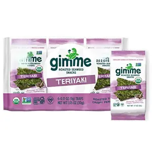 Gimme Organic Roasted Seaweed Snacks Teriyaki - 6 Pack, Keto, Vegan, Gluten-Free, Low-Cal, Omega-3 & Iodine Rich - 0.17oz Each, Sustainably Cultivated, No Artificial Flavors or Preservatives - Salt