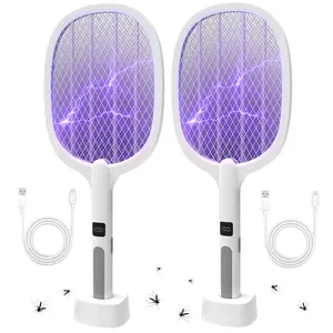 Portable Electric Fly Swatter, 2 IN 1 Bug Zapper, 3400V High Voltage Fly Trap，1200mAh Battery USB-C Rechargeable,3-Layer Safety, Indoor & Outdoor Use