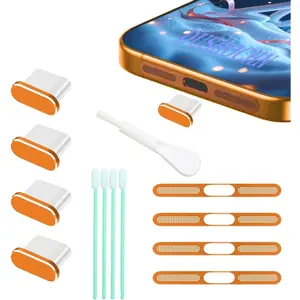4 Pack USB C Dust Plug USB C Port Cover, Type C  Port Plug Cover with Speaker Dust Cover Phone Accessories for  17 Pro Max (Metal USB C (Orange) 17 Max)