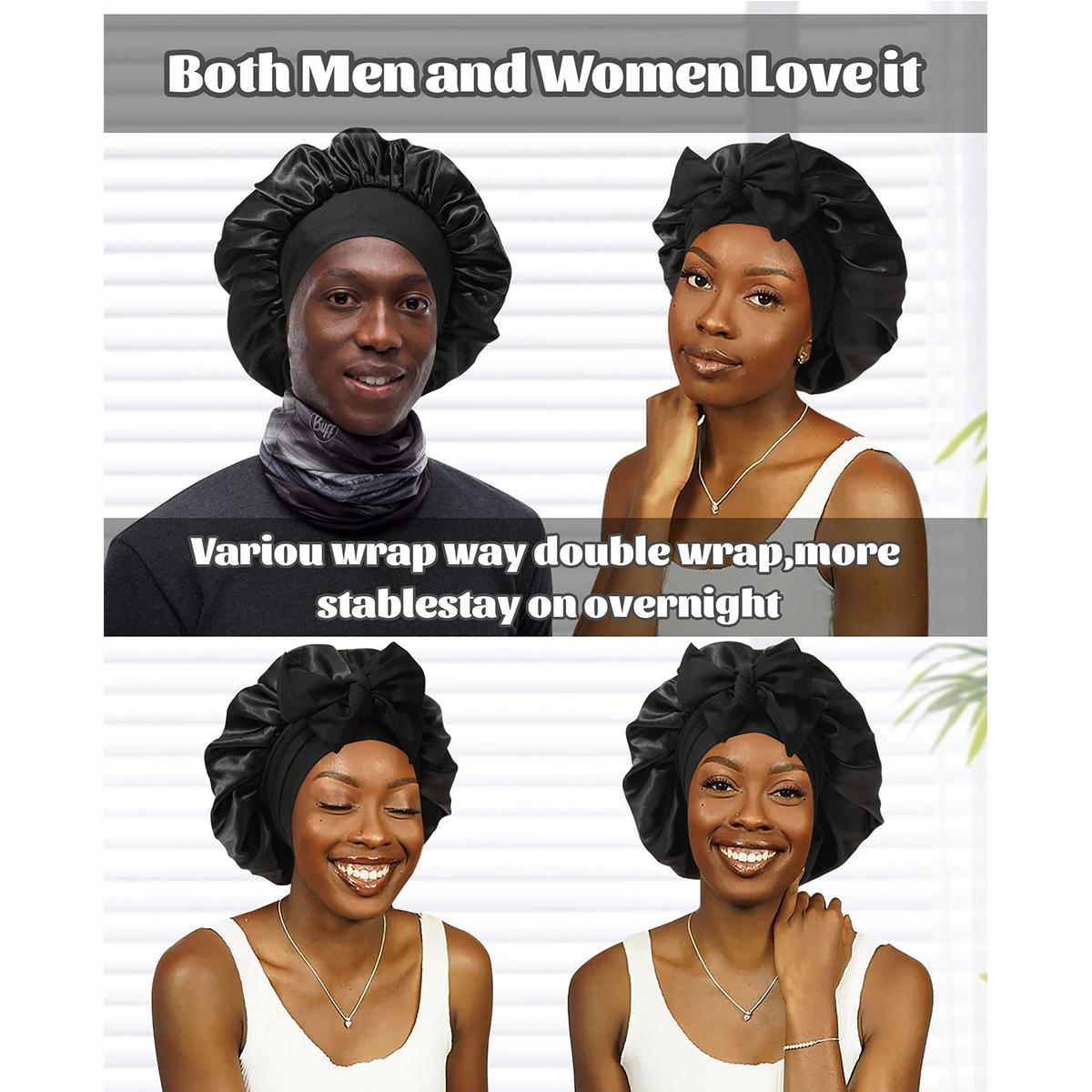 AWAYTR Satin Bonnet for Sleeping Silk-Like Sleep Cap Double Layer Hair Bonnet with Elastic Tie Band for Curly Hair Night Cap