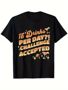 Funny Cruise Group Drink Challenge Accepted T-Shirt - 15 Drinks Per Day Vacation Tee, with Orange Cruise Ship Graphic - Soft Breathable Shirt for Cruise Parties, Bachelor/Bachelorette Events - Funny Cruise Vacation Gift for Men & Women (Sizes S-XXXL