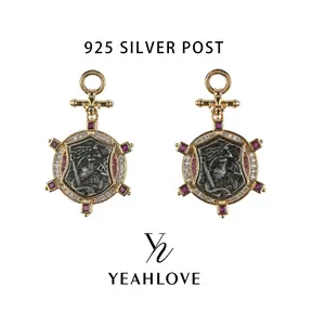 YEAHLOVE Medieval Knight Shield Drop Earrings ️ 925 sterling silver posts — hypoallergenic, sensitive ears friendly. Sparkling crystal + faux ruby accents. Retro vintage statement style.