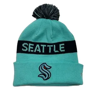 Seattle Kraken Rink Womens Cuff Pom Beanie Ice Blue