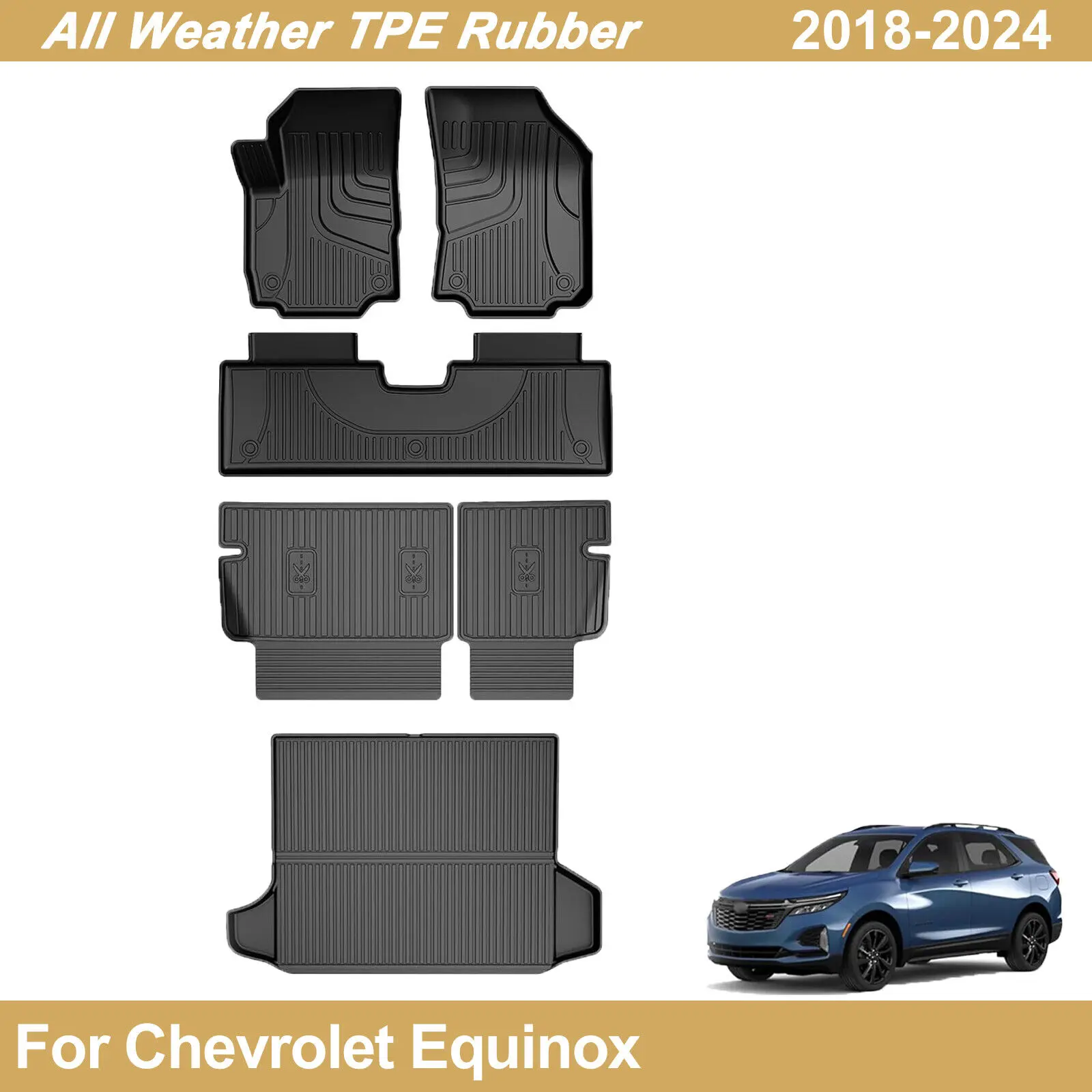 AOMSAZTO Weather Resistant TPE Car Floor Liners, Trunk Mat, and Backrest Mats for 2018-2024 Chevrolet Equinox, Car Accessories for Men, Durable Auto Accessories, Car Floor Mats All Weather