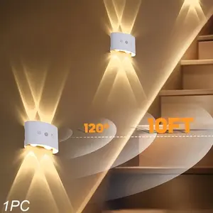 Smart LED Motion Sensor Dual Head Wall Light, USB Rechargeable, Adjustable 3 Color Lights, No Wiring Needed, Ideal for Kitchen, Hallway, Bedroom