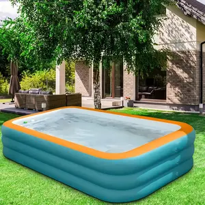 1pc Durable Inflatable Family Pool - Reinforced & Thickened PVC, Easy to Install, Portable Folding Design for Backyard, Garden, Summer Parties & Family Gatherings, Ideal Gift for Holidays & Birthdays, Blue with Orange Border, Inflatable Pool