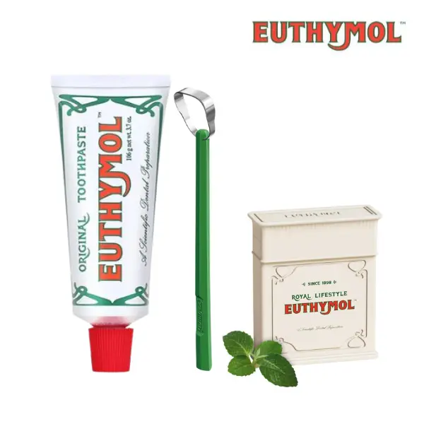 Euthymol 3-Step Oral Routine Bundle - Toothpaste & Tongue Scraper & Dental Floss